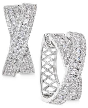 Arabella Swarovski Zirconia Crisscross Hoop Earrings In Sterling Silver, Created For Macy's