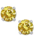 14k White Gold Earrings, Treated Yellow Diamond Stud Earrings (1/2 Ct. T.w.)