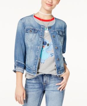 Black Daisy Juniors' Cotton Collarless Denim Jacket