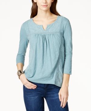 Lucky Brand Three-quarter-sleeve Jacquard Top