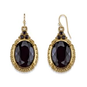 2028 Gold-tone Black Oval Drop Earrings