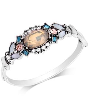 Guess Silver-tone Multi-stone Hinged Bangle Bracelet