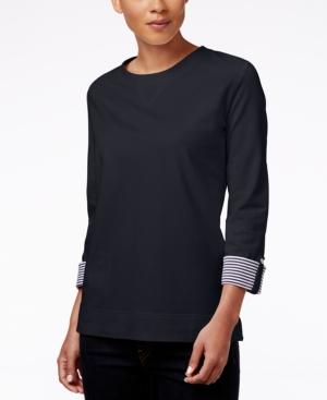 Karen Scott Printed-cuff Sweatshirt, Only At Macy's