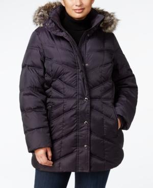 London Fog Plus Size Faux-fur Hooded Puffer Coat