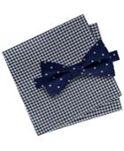 Tommy Hilfiger Men's Dot Pre-tied Silk Bow Tie & Gingham Silk Pocket Square Set