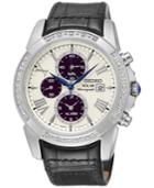 Seiko Men's Le Grand Sport Solar Chronograph Diamond (1/10 Ct. T.w.) Black Leather Strap Watch 42mm Ssc311