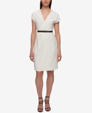 Dkny V-neck Belted Foldover Sheath Dress