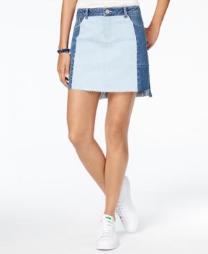Rewind Juniors' Patched Denim Mini Skirt
