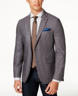 Tallia Men's Slim-fit Brown And Blue Box Check Sport Coat