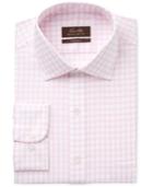 Tasso Elba Men's Classic/regular Fit Non-iron Pink Sateen Check Dress Shirt, Only At Macy's