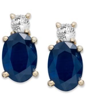 14k Gold Earrings, Sapphire (2 Ct. T.w.) And Diamond (1/8 Ct. T.w.) Oval Earrings