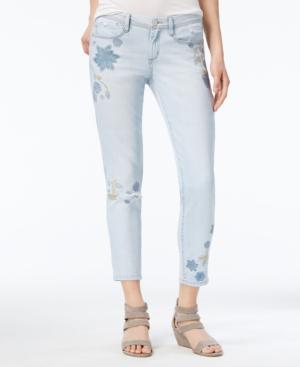 Rewash Juniors' Embroidered Ripped Cuffed Super Skinny Jeans