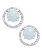 Opal (1-3/8 Ct. T.w.) And Diamond (1/6 Ct. T.w.) Halo Stud Earrings In Sterling Silver