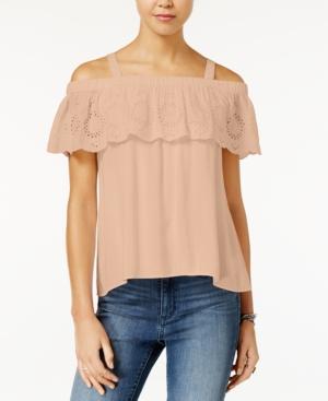 Jessica Simpson Eyelet Ruffled Cold-shoulder Top
