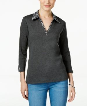 Karen Scott Petite Printed-trim Top, Only At Macy's