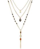 Lucky Brand Gold-tone Bead & Charm Multi-layer Lariat Necklace