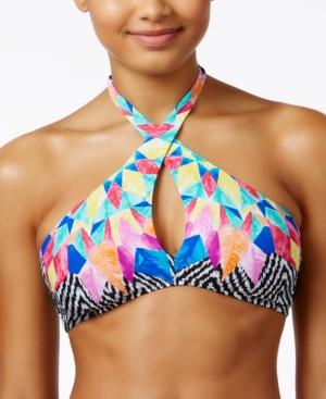 Bar Iii Feather Daze Crossover High-neck Halter Bikini Top, Created For Macy's Women's Swimsuit