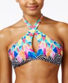 Bar Iii Feather Daze Crossover High-neck Halter Bikini Top, Created For Macy's Women's Swimsuit