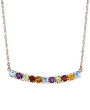 Multi-gemstone (1-3/4 Ct. T.w.) & Diamond (1/10 Ct. T.w.) Curved Bar 17 Pendant Necklace In 14k Gold
