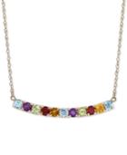 Multi-gemstone (1-3/4 Ct. T.w.) & Diamond (1/10 Ct. T.w.) Curved Bar 17 Pendant Necklace In 14k Gold