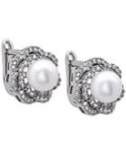Nina Silver-tone Imitation Pearl And Pave Clip-on Earrings