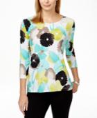 Jm Collection Printed Three-quarter-sleeve Blouse, Only At Macy's