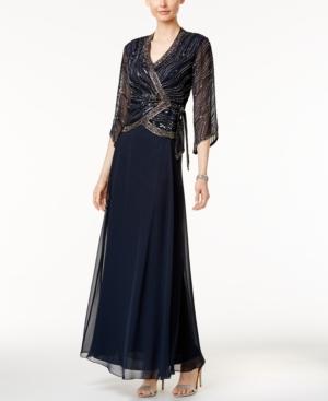 J Kara Beaded Faux-wrap Gown