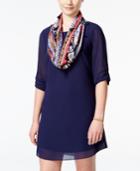 Bcx Juniors' Roll-sleeve Shift Dress With Scarf
