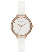 Bcbg Maxazria Ladies White Leather Strap Watch With White Dial And Rose Gold Case, 34mm
