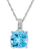 Swiss Blue Topaz (3-3/4 Ct. T.w.) & Diamond Accent 18 Pendant Necklace In 14k White Gold