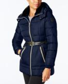 Vince Camuto Faux-fur-trim Belted Puffer Coat