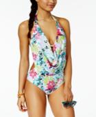 Bar Iii Tropical Draped Open-back One-piece Swimsuit, Only At Macy's Women's Swimsuit