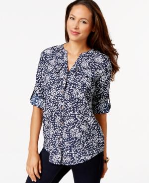 Charter Club 2-pocket Blouse, Leaf Print