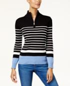 Karen Scott Cotton Striped Zip-up Sweater, Created For Macy's