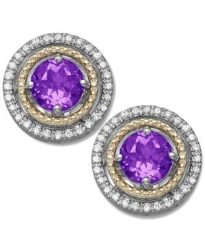Amethyst (9/10 Ct. T.w.) And Diamond (1/8 Ct. T.w.) Stud Earrings In 14k Gold And Sterling Silver