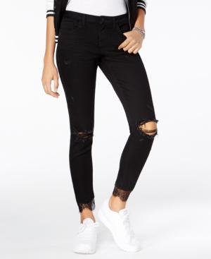 Blue Desire Juniors' Lace-cuff Ripped Jeans