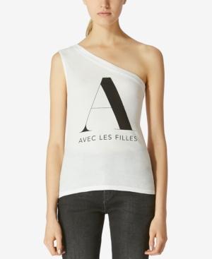 Avec Les Filles One-shoulder Cotton Graphic-print Top
