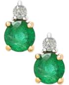 Emerald (5/8 Ct. T.w.) And Diamond Accent Earrings In 14k Gold