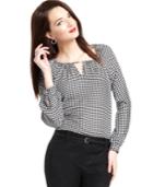 Charter Club Long-sleeve Houndstooth-print Hardware Top
