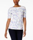 Charter Club Petite Cotton Floral-print Top, Created For Macy's