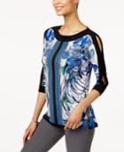 Jm Collection Split-sleeve Floral-print Tunic, Only At Macy's