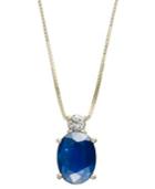 14k Gold Necklace, Sapphire (1-1/2 Ct. T.w.) And Diamond Accent Oval Pendant
