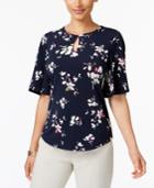 Charter Club Petite Floral-print Keyhole Top, Only At Macy's