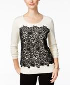 Charter Club Lace-front Crew-neck Sweater, Only At Macy's