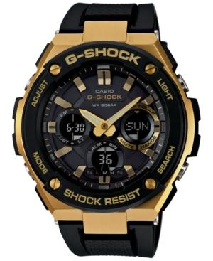 G-shock Men's Analog-digital Black And Gold Black Silicone Strap Watch 59x52 Gsts100g-1a