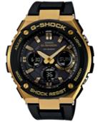 G-shock Men's Analog-digital Black And Gold Black Silicone Strap Watch 59x52 Gsts100g-1a