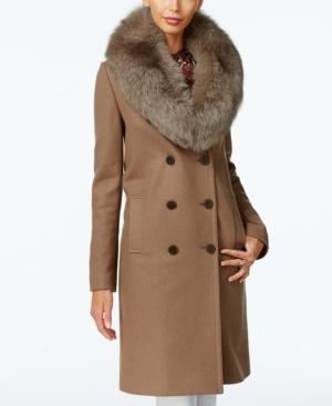 Elie Tahari Fox-fur-trim Double-breasted Walker Coat