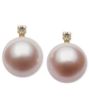 Belle De Mer 14k Gold Earrings, Cultured Freshwater Pearl (9mm) And Diamond Accent Stud Earrings