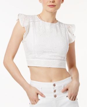 J.o.a. Cotton Eyelet Lattice-back Crop Top