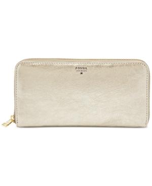 Fossil Sydney Metallic Leather Zip Around Wallet